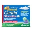 Claritin Children 's Allergy Medicine, 24- Hour Non-Drowsy Loratadine 5mg tablet Chewable, Antihistamin for Kids Ages 2 Years and Older, Grape Flavored, 40 tablet