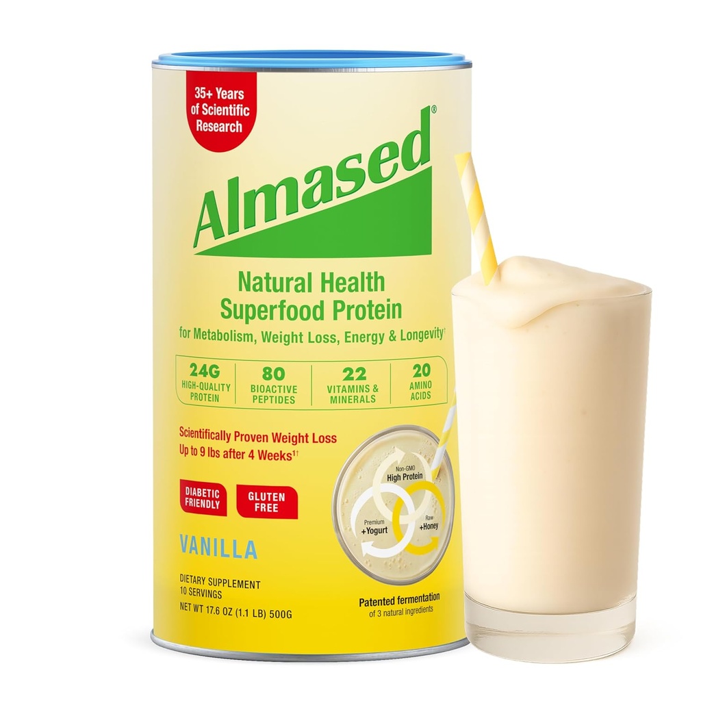 Almased Vanilla Meal Replacement Shake - Lower-Glycemic High Plant Base Protein Powder - Nuthering Weight Suplemen Kesehatan - Vanilla Flavor - 17.6 oz (1.1 Pound (1 Pack))