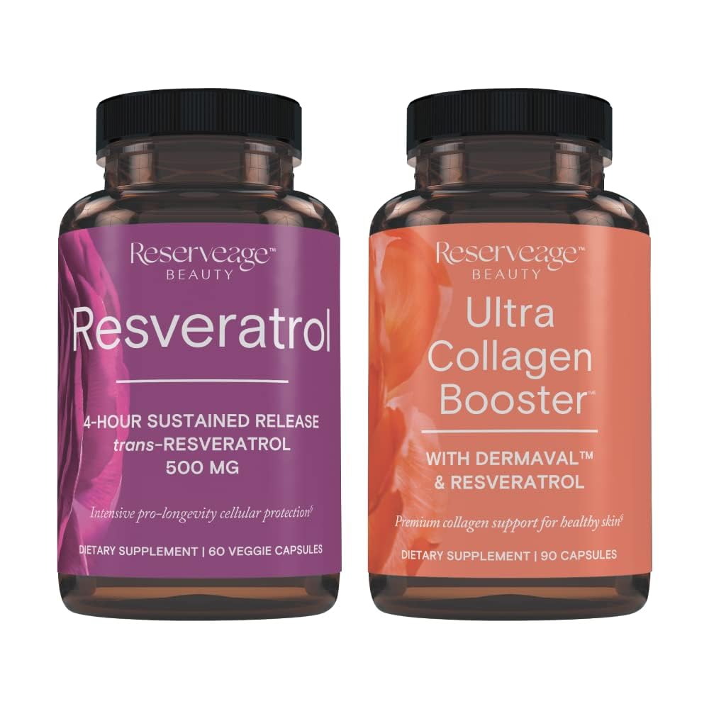 Reserveage Resveratrol & Ultra Collagen Booster - Resveratrol & Collagen Capsules for Cell & Skin Durtures Dermaval - 60 Capsules, 90 Ultra Collagen Booster Capsules