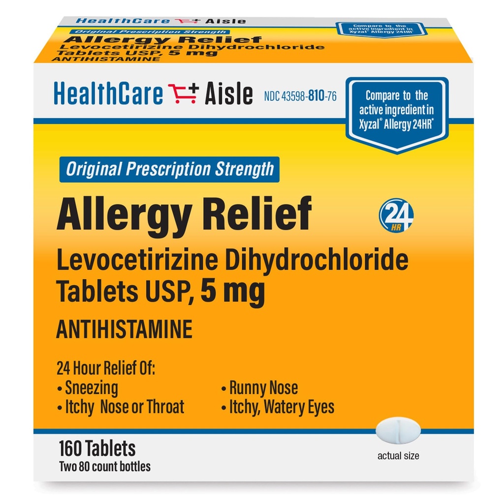 HealtCareAisle Relief Allergy - Levocetirizine Dihydrochloride Tablet, 5 mg, 160 Tablet, Obat Allergy Prescription Power, 24- Hour Relief, 80 Count (Paket 2)