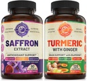 Murni Saffron Ekstrak & Organik Curcumin Bundle (Satu Botol Masing-masing). Mendukung Mood, Energy Boost, Metabolic Fungsi. USA Made.