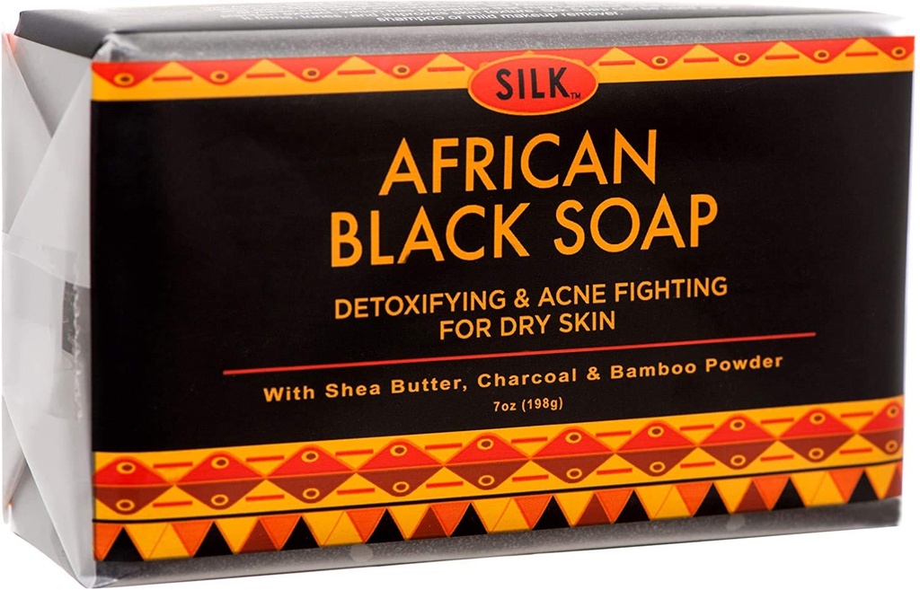 African Black Soap 7oz for Acne, Ecsim, Dry Skin, Psoriasis, Scar Removal, Face & Body Wash - Shea Butter, Charcoin, Bamboo Powder