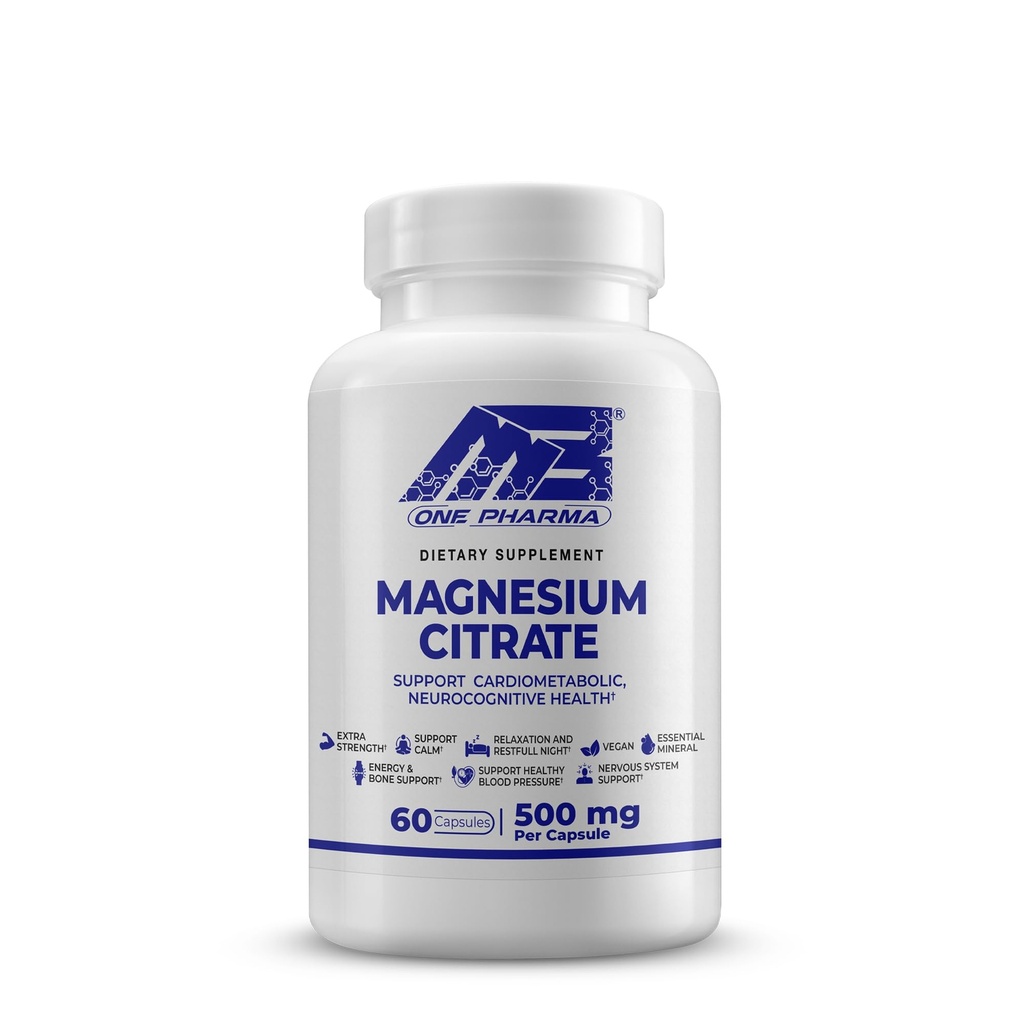 MB One Magnesium Citrate 500mg - Sangat Absorpsi Formula untuk Muscle, Nerve, Sleep & Bone Dukungan - Vegan, Non-GMO - Digetical & Heart Health - 60 Caps - Suppply Hari 60
