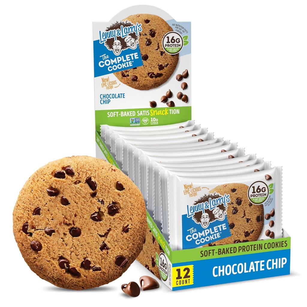 Lenny & Larry 's The Complete Cookie, Chocolate Chip, Soft Baked, 16g Plant Protein, Vegan, Non-GMO, 4 Ounce Cookie (Paket 12)