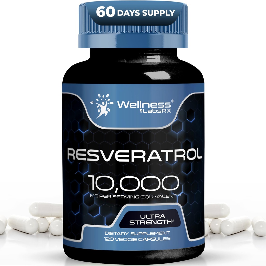 WELLNESS LABSRX Resveratrol 120 Capsules, Reveratrol Suplement, Reveratrol 1000mg Polygonum Root, Trans Resveratrol for Heally Aging, Heart, Health Support - Vegan, Keto