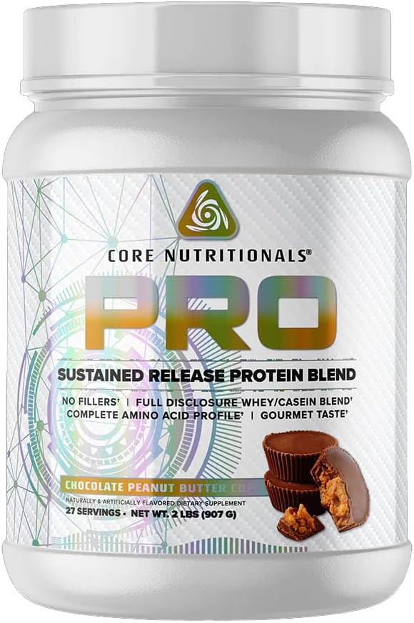 Core Nutronionals Pro Substained Whey Protein Blend 124; with Digetical Enzymes 12.4; 25g Protein, 2g Carbs 124; No Fillers 124; 2 Pound (Chocolate Peanut Butter Cup)