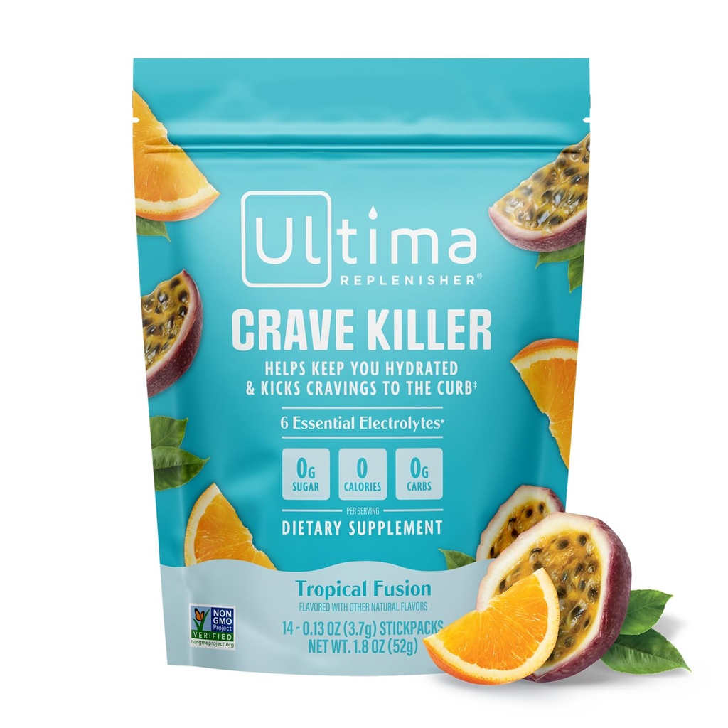 Ultima Replenisher, Crave Killer Supplement, Electrolytes Powder - Tropical Fusion, 14 Stickpacks - Paket Hidration That Kick Crauges to The Curb
