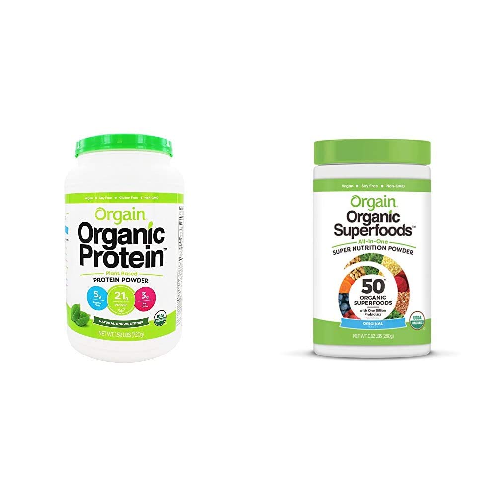 Orgain Plant Organik-Based Protein Powder + Superfood Greens Powder Bundle (1.59lb + 0.62lb)