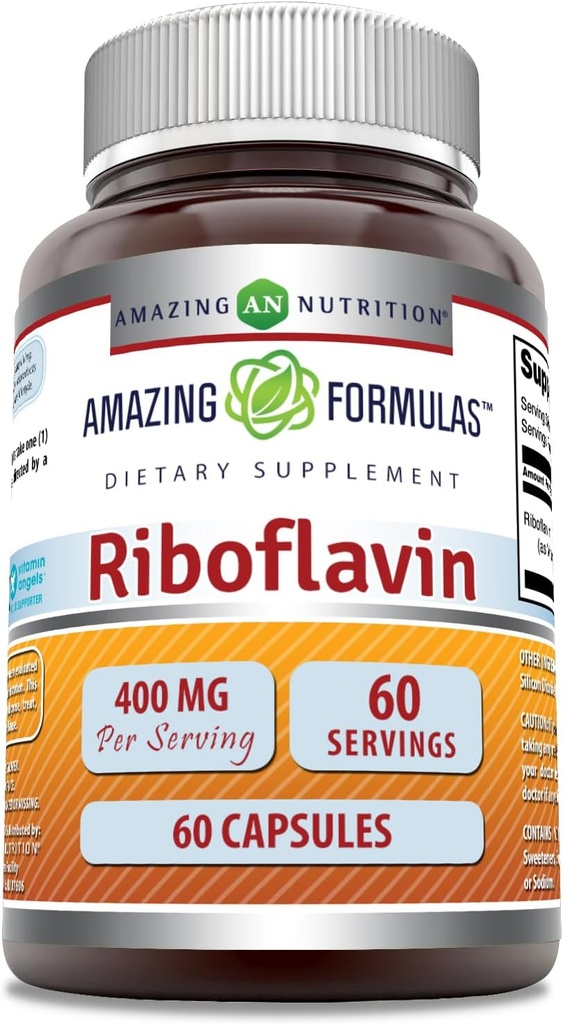 Amazing Formula Riboflavin (Vitamin B2) Suplemen 124; 400 Mg per Serving £124; 60 Capsules 12.4; Non-GMO 124; Gluten- Free 124; Dibuat di AS