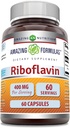Amazing Formula Riboflavin (Vitamin B2) Suplemen 124; 400 Mg per Serving £124; 60 Capsules 12.4; Non-GMO 124; Gluten- Free 124; Dibuat di AS