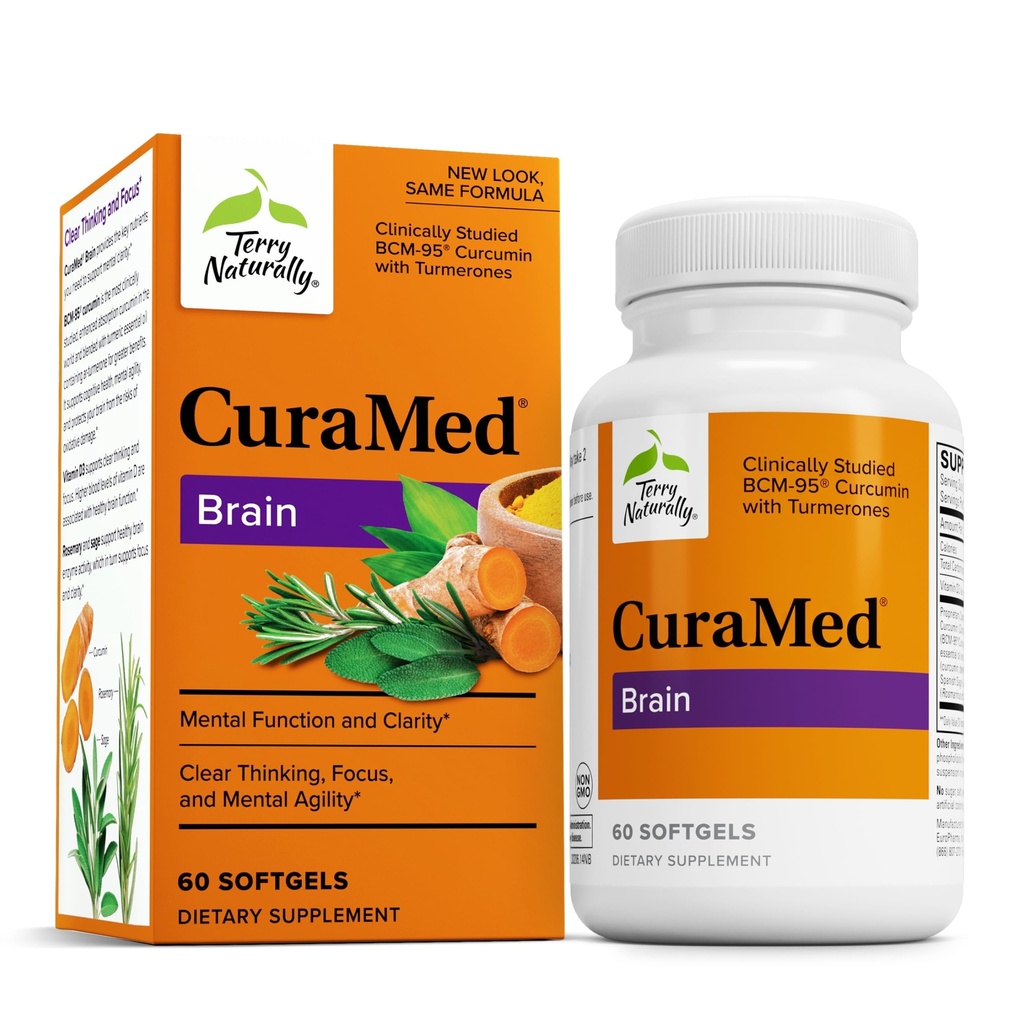 Terry Tentu CuraMed Otak - Tambahan Dieter untuk Mendukung Kejelasan & Fokus - Tambahan Kesehatan Otak dengan Curcumin & Turmeric Estial Minyak untuk Bantu Konsentrasi - 60 Softgels