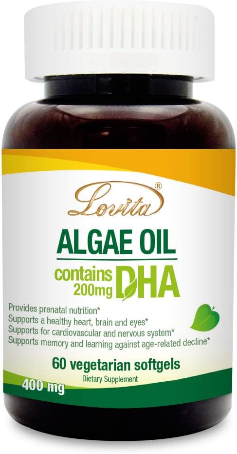 Lovita Algae Oil, Tanaman Berdasarkan DHA Alternatif untuk Minyak Ikan, Vegan Omega 3 dengan DHA 200 mg, 60 Vegetarian Softgel