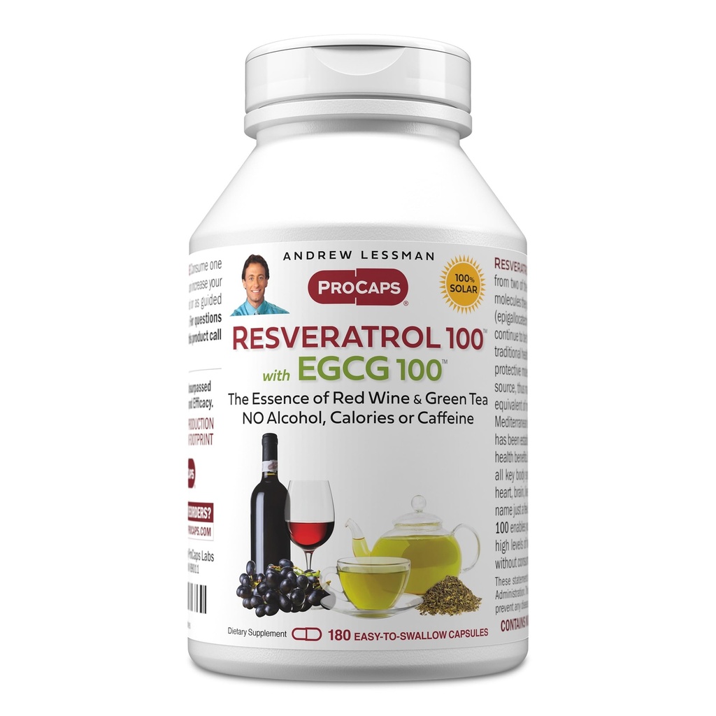 ANDREW LESSMAN Resveratbol- 100 EGG 100mg - 180 Capsules - Two Alamly Occurring Anti- oksidants, Without Alkohol atau Caffeine.