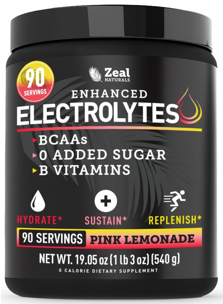 Feal Electrolyte Powder Recovery Drinder (90 Servings = 124; Pink Lemonade) w 0 Sugar + BCAAs + B-Vitamin Electrolite Supplemen w Potemarial Zinc & Magnesium for Hydration - Keto Electrolytes