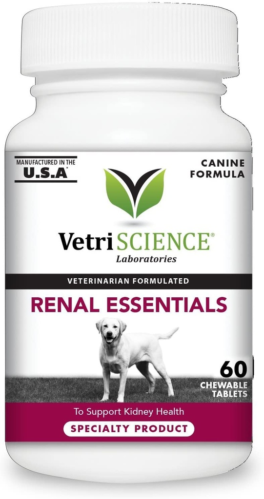 VetriScience Kidney Health Tablet, Renal Essentials Supplement for Dogs, Urinary Trakt and Ginjal Dukungan dengan Jamur, Astragalus Root, Benih Nettle dan Herbs, Smoke, 60 Count