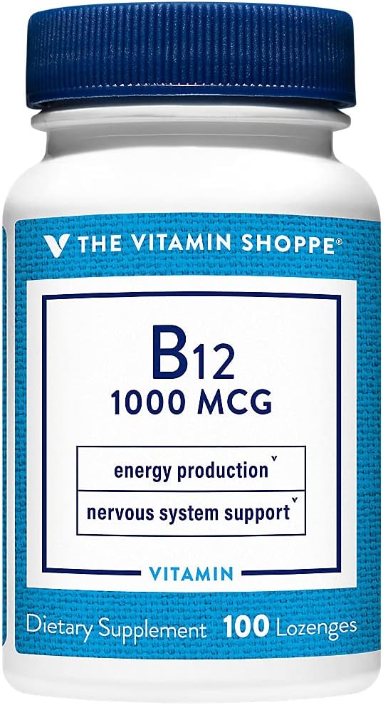 The Vitamin Shoppe Vitamin B12 1.000mcg - Support Energy Production, Once Daily Dietary Suplement - Vitamin B-12 (As Cyanocobalamin), Gluten & Dairy Free (100 Lozenges)
