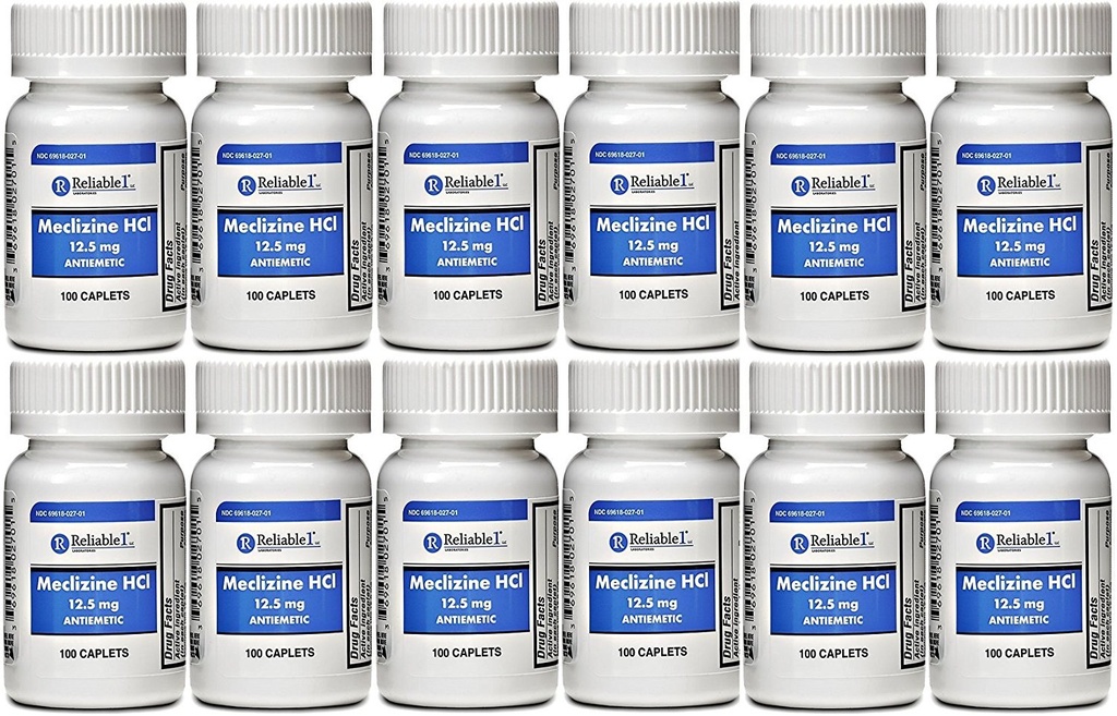 Mecklizine 12.5 mg Antiemetic, Motion Sickness 100 Caplets Packs dari 2