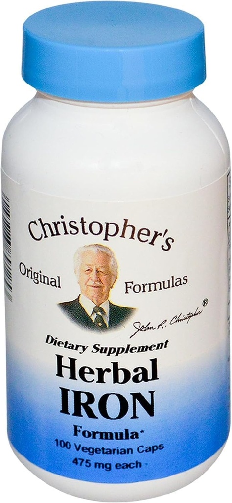Christopher 's Original Formulas Herbal Iron Formula, Natural Iron Support, 450 mg, 100 Vegetarian Capsules