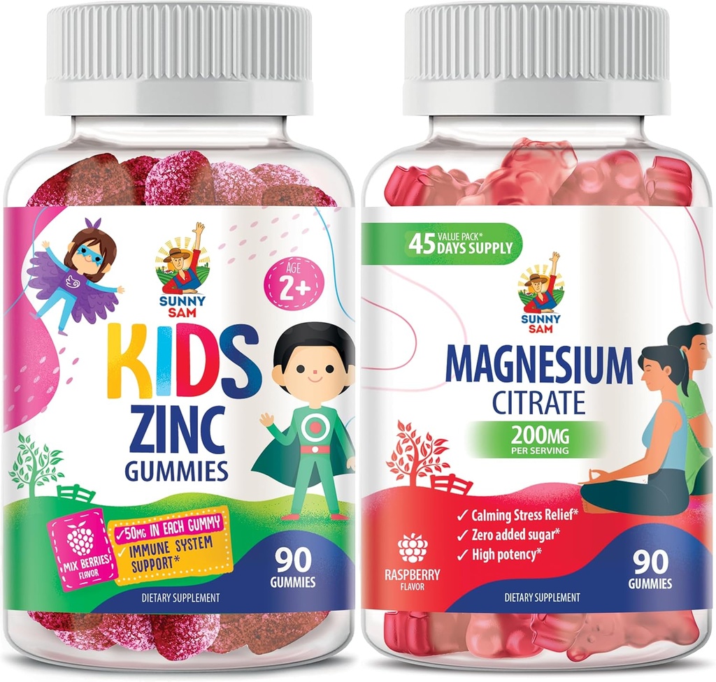 Magnesium Gummies untuk orang dewasa & Zinc Gummies untuk Anak-anak & Dewasa. 200mg - Calm Magnesium Chews - Magnesium Citrate Cherible Suplement for Mood & Muscle Support. Zinc Chewable Gummy untuk Dukungan Imune -