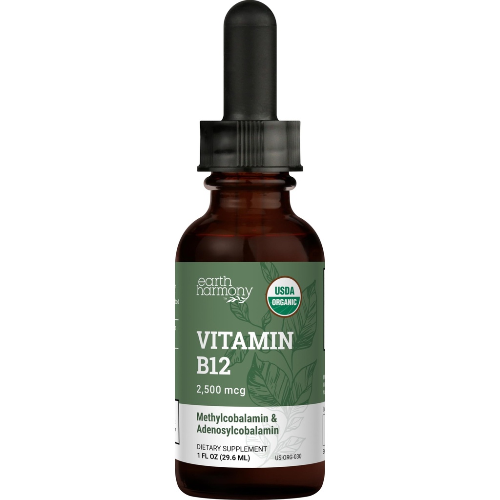 Vegan Organik Vitamin B12 Sublingual Liquid Suplemen - 2500mcg Methylcobalamin Drops for Natural Energy, Metabolisme Kesehatan dan Immune System Support - 1 Fl Oz