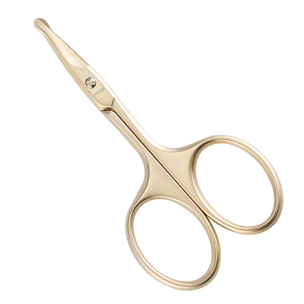 LIVINGO 3.75 "Factory Keamanan Kecil Gunting Rambut Hidung, Curved Blade dengan Tip Stainless Steel untuk Manicure Cuticle, Eibrow, Dry Skin (Emas)
