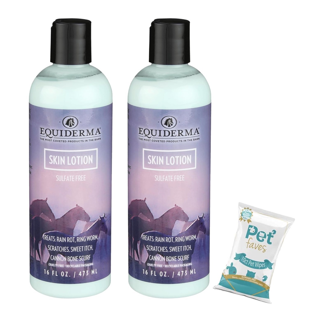 EQUIDERMA (2 Pack) Horse Skin Lotion with 10 Pet Faves Pet Wipes