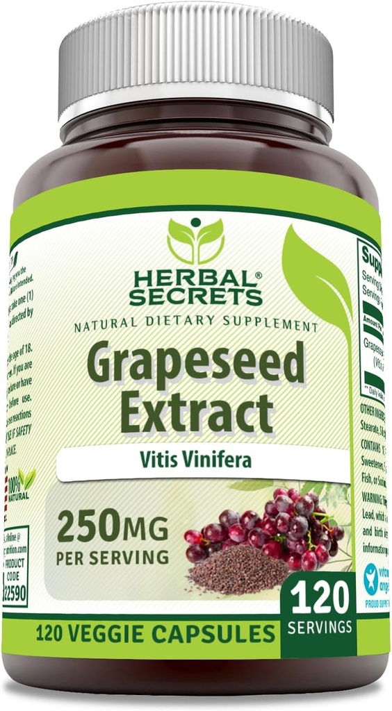 Herbal Secrets Grapseed Extract Suplement 174; 250 Mg per Serving 124; 120 Veggie Capsules 12.4; Non-GMO 124; Gluten- Free Alag124; Made in USA