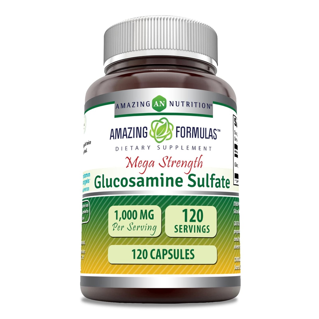 Amazing Formulas Glucosamin Sulfate 1000 mg Capsules Suplement 126; Non-GMO 124; Gluten Free Alag14; Made in USA (Unflamited)