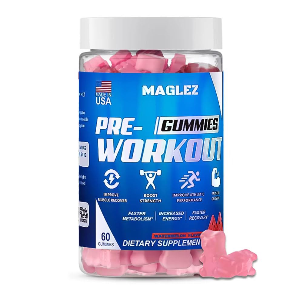 Pre Workout Gummies for Men & Women, PreWorkout Gummy with Beta Alanine 124; Organic Caffeine 124; Chromium Picolinate 124; Gluten gratis, Vegan, meningkatkan energi, metabolisme cepat dan pemulihan (60 gummy)