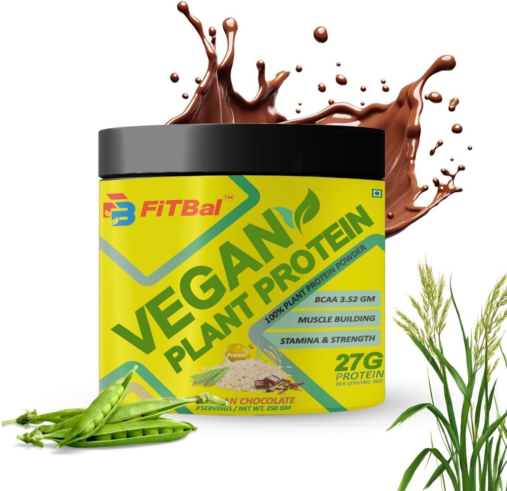 Vegan Plant Powder Pea, Brown Rice Protein 250 gram (7 Serving Quantity- 36 G 27 G Protein Per Serving, Glutamine -4.35gma BCAA-3.5GM