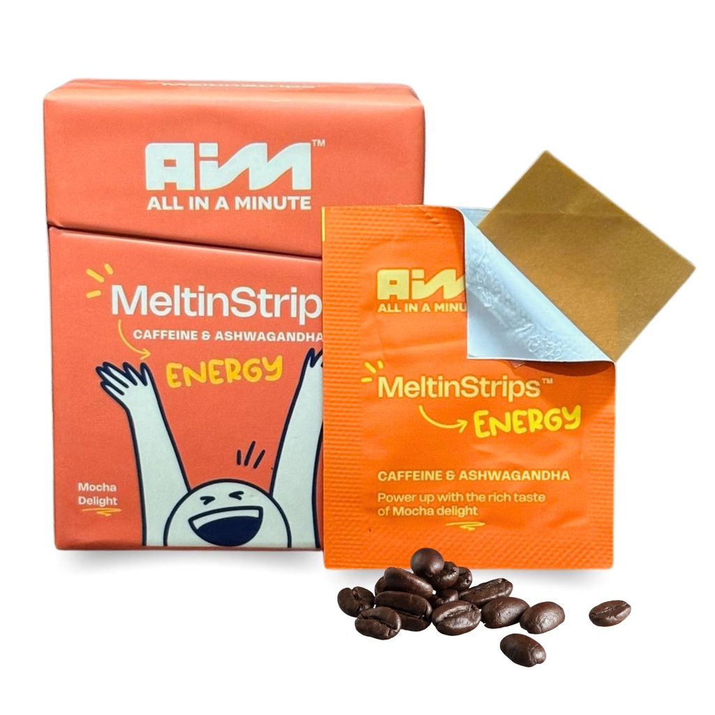 MeltinStrips ™ Energy Strips with 40mg Caffeine, 20mg Ashwagandha & Vitamin B12 4; Instant Energy & Focus Without Jitters or Crash 124; Works Faster Than Coffee 124; Mocha Flavor - 30 Strips