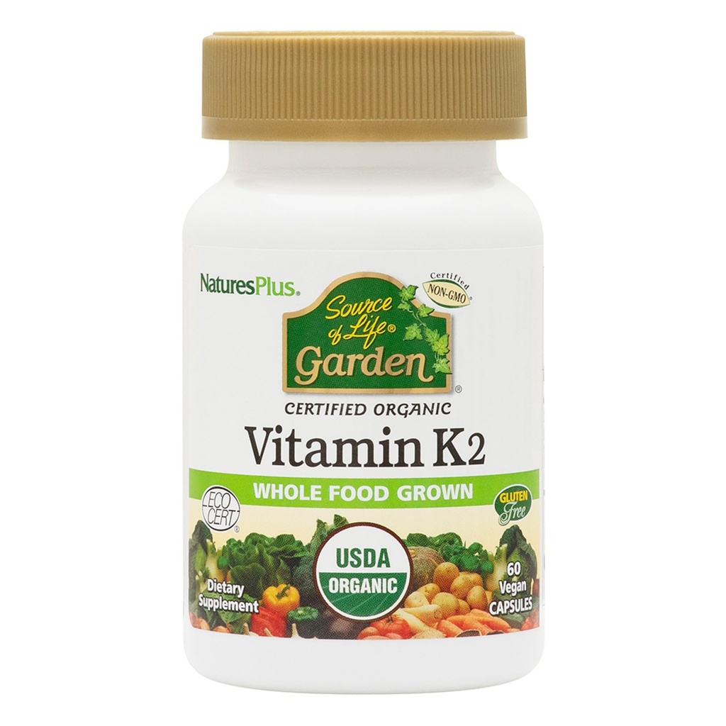 Sumber NaturesPlus dari Life Garden Vitamin K260 Vegan Capsules, Kembungkus 2 - Dukungan Tulang - tersertifikasi Organik, Non-GMO, Gluten Bebas - 120 Total Hamba