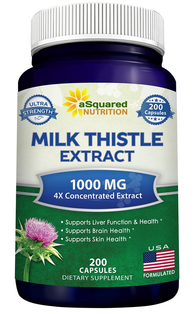 Suplemen Tepung Nutrition Sumur 1000mg 200 Kapsul, Max Kekuatan 4X Terkonsentrasi Ekstrak 4: 1 Pil Bubuk Benih Susu Thistle Herb, 1000 mg Silymarin Ekstrak untuk Dukungan Liver, Cleanse, Detox