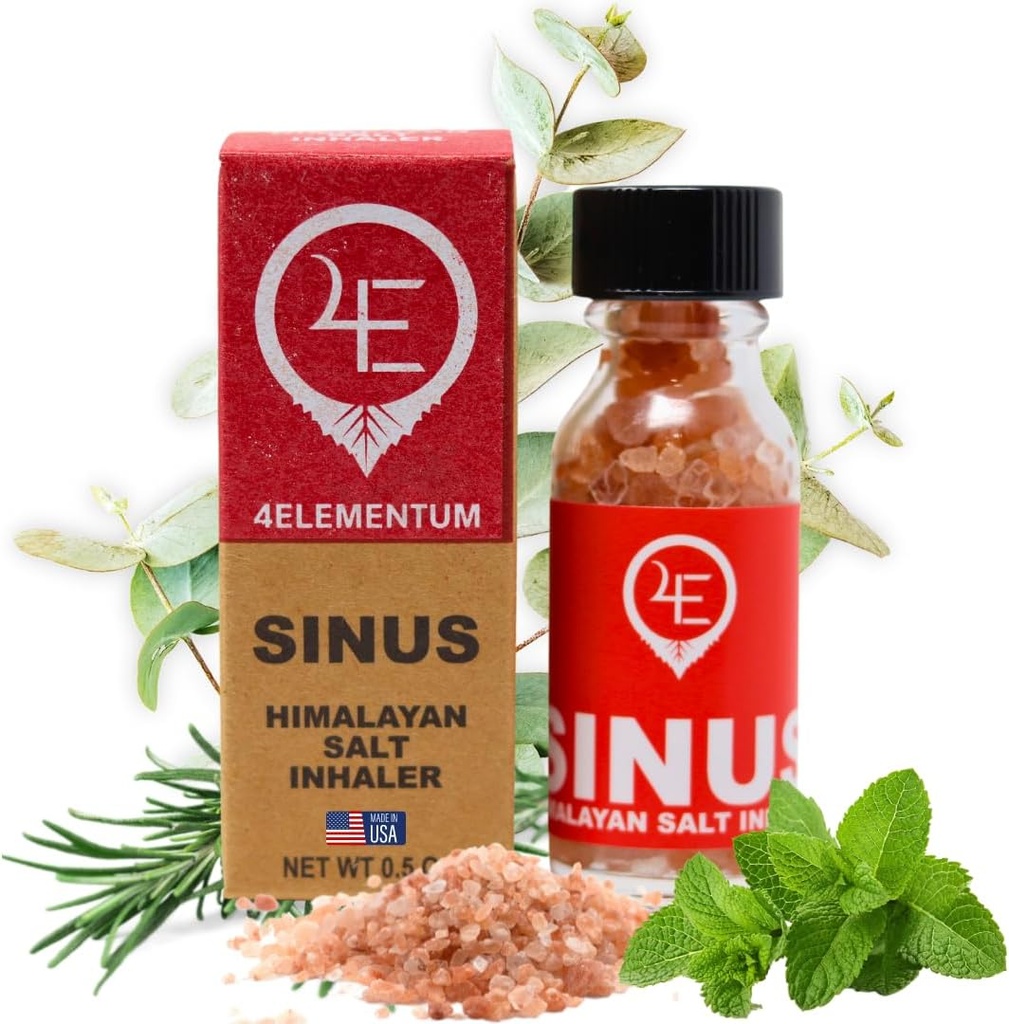 4Elementum Sinus Himalaya Salt Inhaler - tercampur dengan Natural Eucalyptus, Peppermint dan Rosemary - Supports Relief from Allergies, Colds, and Contraffic