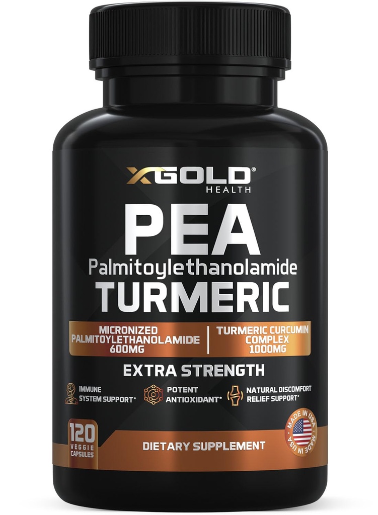 Pea Palmitoylethanolamide + Turmeric Curcumin Complex - 1600mg Micronized 99% & 95% Curcuminoid - Dukungan Bersama Potensi, Mobility & Comfort - Dibuat di USA