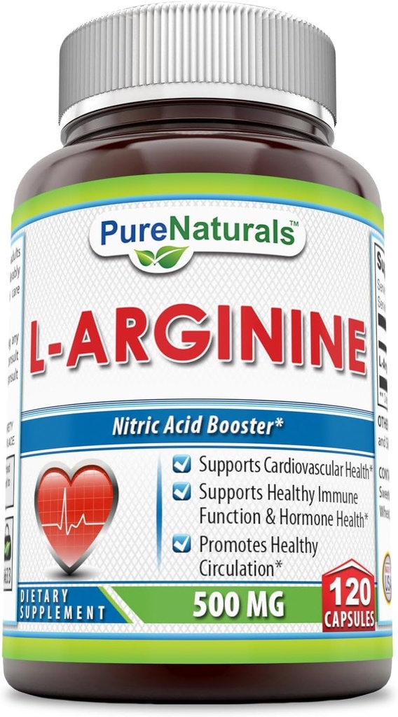 Murni: L-Arginine 500 Mg Capsules, Mendukung Kesehatan Kardiovaskular, Menyediakan Fungsi Kebal Sehat & Hormone Kesehatan, Promotes Sehat (120)