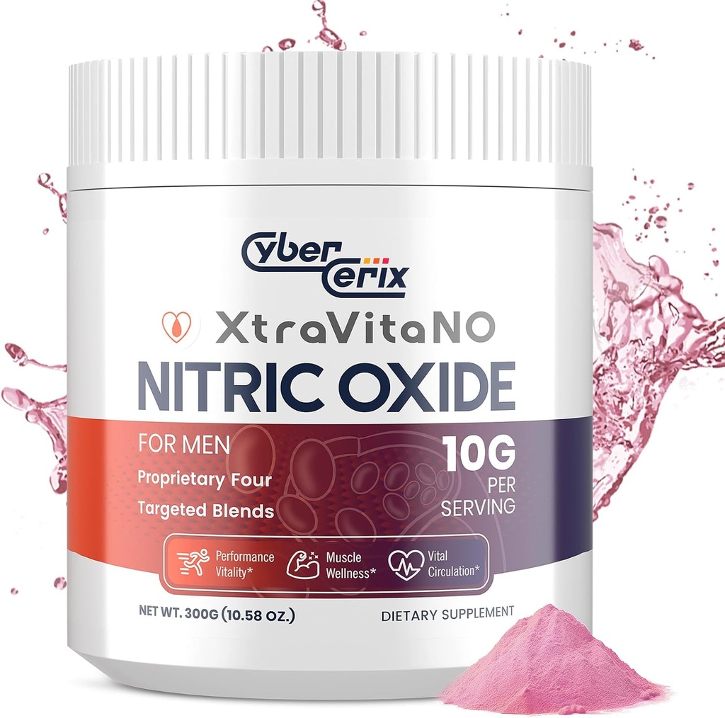 Tambahan Nitric Oxide untuk Men - Ekstra Kekuatan Nitric Oxide Booster Powder untuk Jantung, Sirkulasi, Aliran Darah, Energi - 10g Per Serving, 30 Hamba