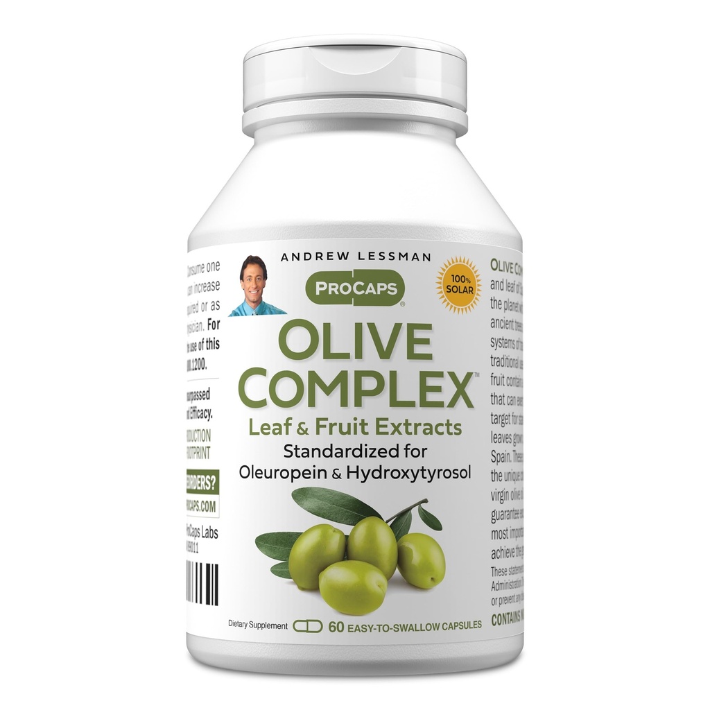 ANDREW LESSMAN Olive Complex - 60 Kapsul - Daun dan Ekstraksi Buah. Standardisasi untuk Oleuropein dan Hydroxytropol untuk mendukung Kesehatan Kardiovaskular dan Imune. Kecil Mudah untuk menelan Kapsul