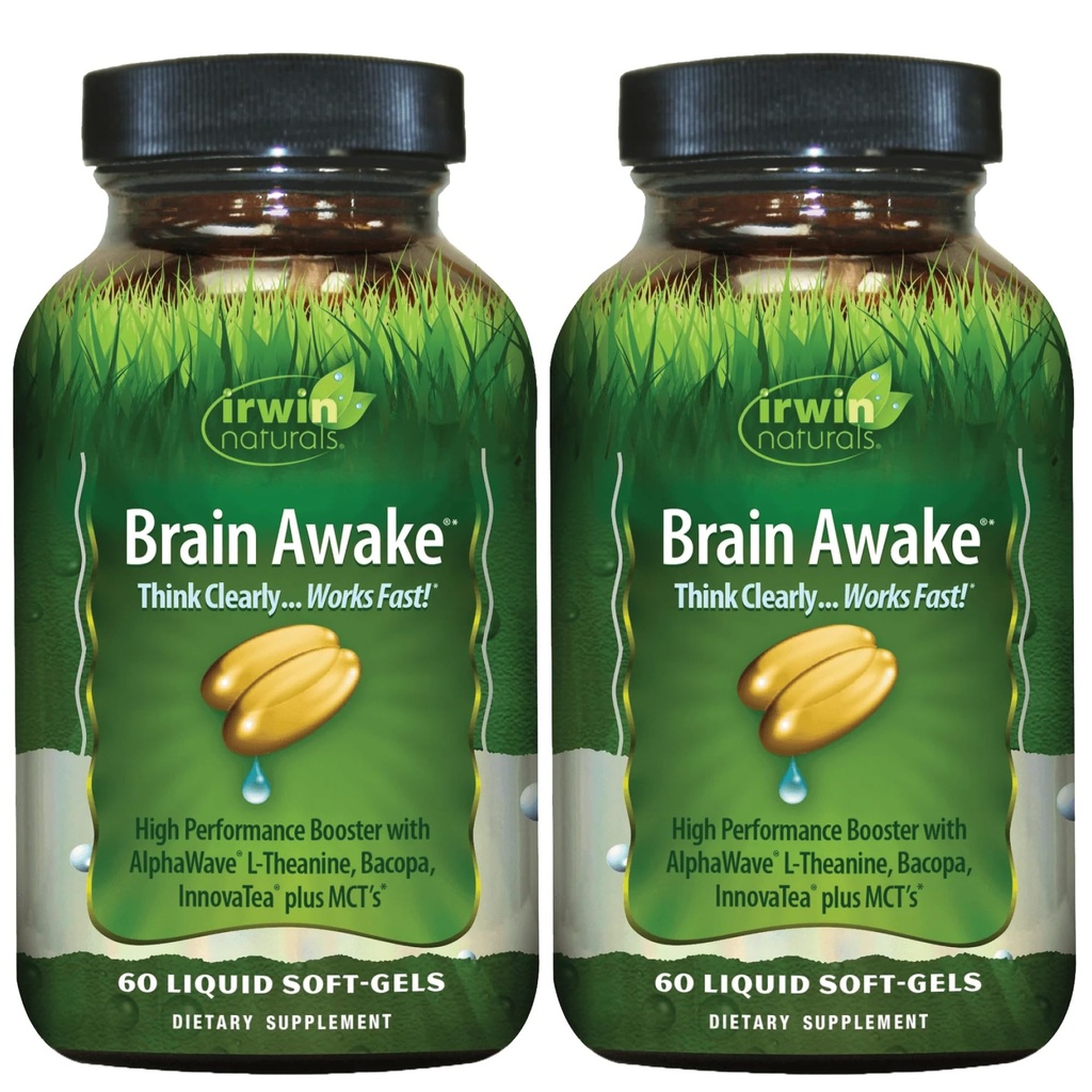 Irwin Brain Awake - 60 Liquid Softgels, Pack of 2 - Enhanced Mental Performance, Increased Focus, Clarity & concentration