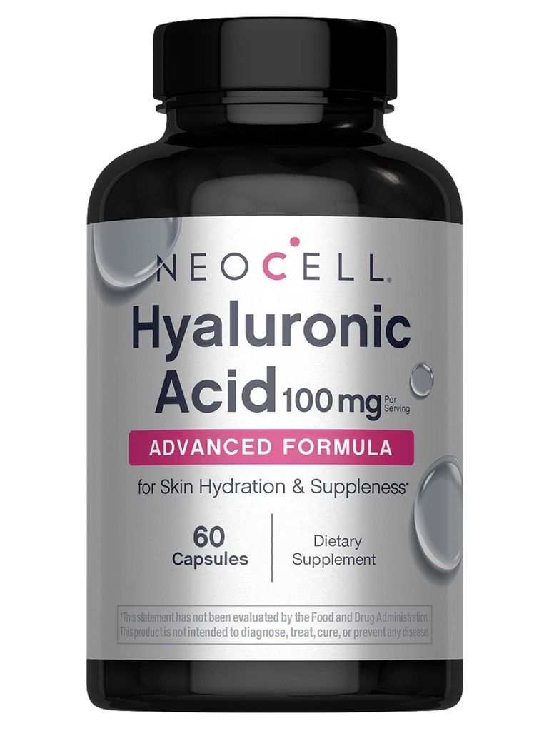 NeoCell Hyaluronic Acid Capsules, Estible Lubricant, Supports Tissult Hidration, Gluten Free, 60 Count, 1 Botol