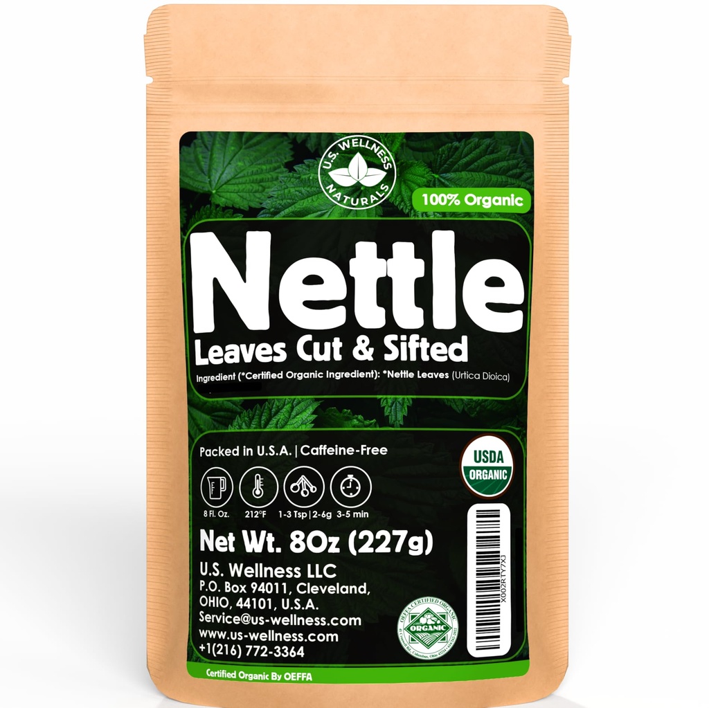 Tea Nettle - 8Oz (REAL WILD HARVEST) AU14; 100% USDA Certified ORGANIC 124; Loose Leaf (Urtica Dioica alias Stanging Nettle) Cut & Sifted
