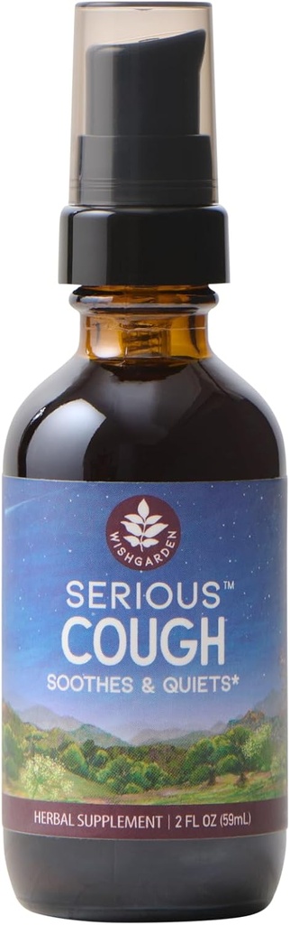 WishGarden Herbs - Serious Cough, Organic Herbal Cough Suppresant Suplement, Soothes and Calms Common Throat and Bronchial Irritation (2 Ounce Pump)