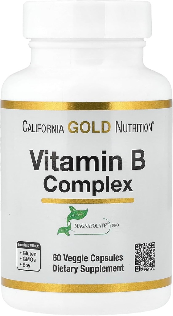 California Gold Nutrition Vitamin B Kompleks, Thiamin B1, Riboflavin B2, Niacin B3, Pyridoxine B6, Biotin B7, Panothenic Acid B5 dan Pro Folate B9, Gluten Bebas, Non GMO, 60 veggie Capsules