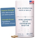 GLOW AntiAging Supplement - Hyallow ® Hyaluronic Acid, Phytoceramides, 5000 mcg Biotin, Vitamin A, C, Zinc - Hair Nails Vitamin untuk Perempuan & Men - Wrinkles & Skin Hidration - 60 Capsules