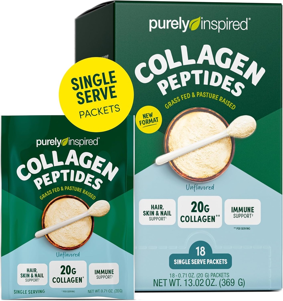 Bubuk Kolagen Terinspirasi murni, 18 Paket Servis Tunggal, Tanpa Rasa - 20g Collagen Peptides Protein untuk Perempuan & Pria - Grass & Pash Dibesarkan - Gluten- Bebas, Paleo & Keto- Friendly