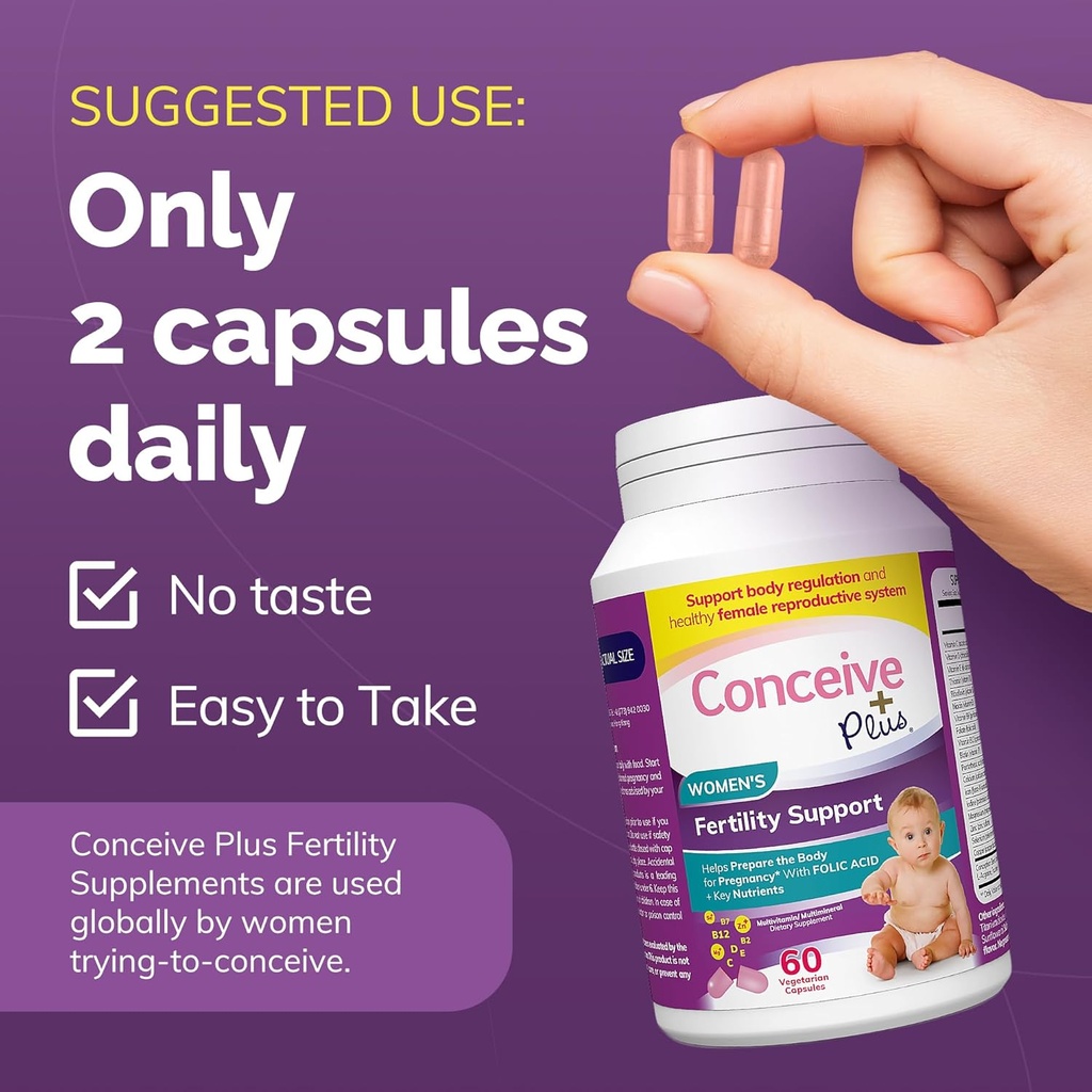 Suplemen Fertilitas PLUS CONCEIVE untuk Perempuan & Pria & Laki-laki 124; 30-Hari Suptilitas Dukungan Bundle 14; Premium Fertilitas Vitamin Untuk Pria dan Perempuan Konsep 124; 2 x 60 Katup Lembut