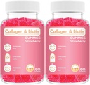 Colagen Biotin Gummies - Support Hair, Skin & Nails Hair Growth Anti Aging Care Gummy Vitamin, Vegan, Non-GMO, Gluten Free, Gelatin Strawberry Flavor 120, Pink