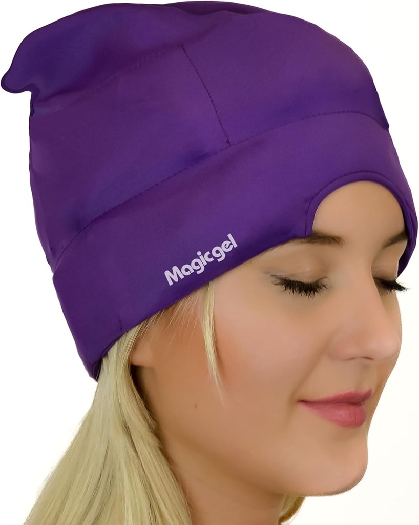 Magic Gel Migraine Ice Head Frap - Real Migraine & Headache Relief 124; The Original Headache Cap 124; Cold, Comfortable, Dark & Cool; Endorsed by Physicians, Loved by Thousand - Purple