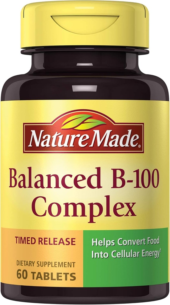 Nature Made Balanced B-100 Timed Rilis (Thiamin, Riboflavin, Niasin, B6, B12, Biothenic, Acid & Folic Acid) Tablet 60 Ct