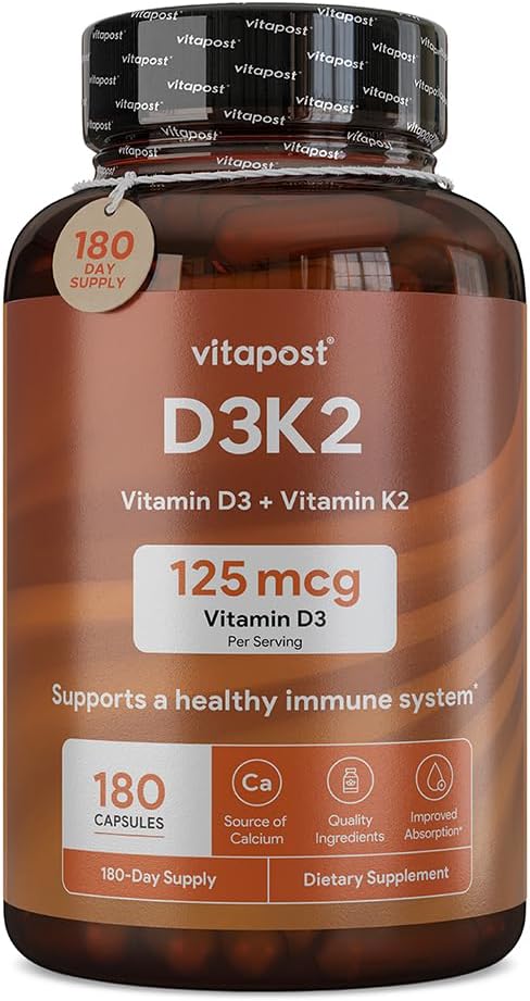 D3K2 124; D3 K2 Combins Vitamin K dan Vitamin D dengan Calcium & BioPerine. D3 dan K2 Suplemen Tulang Sehat, Hati & Otot 126; 180 Kapsul